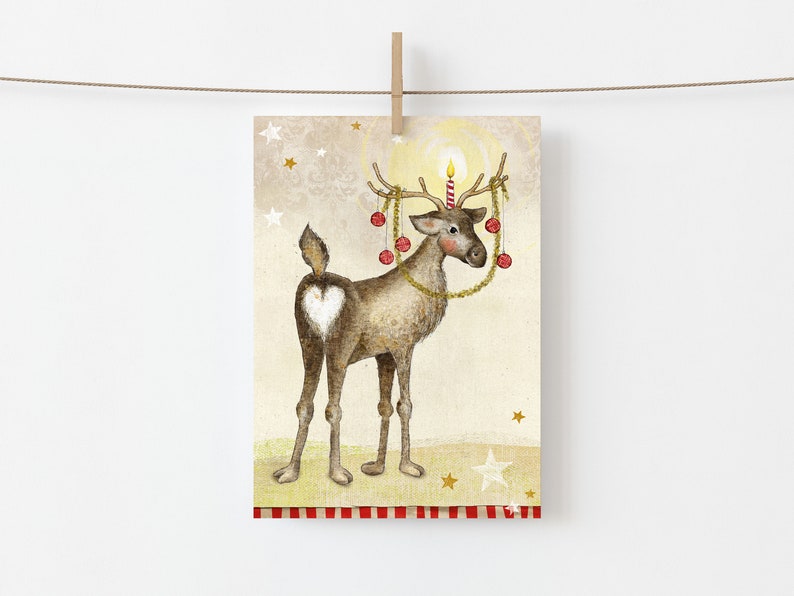 Christmas card with heart funny Christmas card reindeer Christmas card love image 4