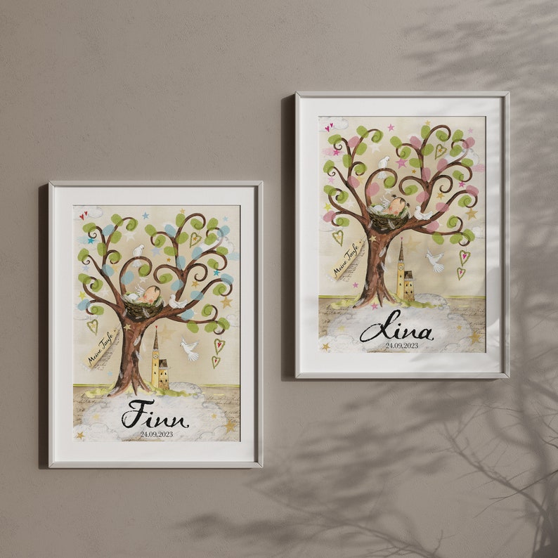 Baptism gift Baptism tree Boy personalized Baptism Tree of life Fingerprint Gift for baptism Tree of life Gift from godfather image 6