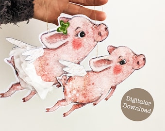 Pendentif DIY cochons porte-bonheur | Étiquette cadeau bonheur | Souvenirs du Nouvel An | Décorations d'arbres | Porte-bonheur | Téléchargement numérique