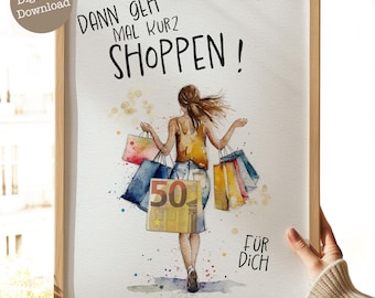 Geldgeschenk Shopping Frau | PDF Datei | Geschenkidee Geld verpacken | Geldgeschenk shoppen | Geburtstagsgeschenk Geld | Sofort Download 010
