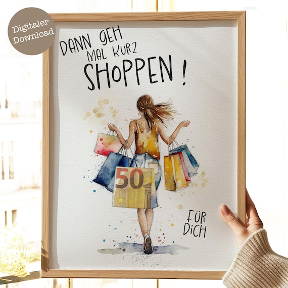 Geldgeschenk Shopping Frau | PDF Datei | Geschenkidee Geld verpacken | Geldgeschenk shoppen | Geburtstagsgeschenk Geld | Sofort Download 010