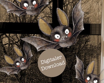 Printable Halloween window decoration | Bat window picture | Digital download