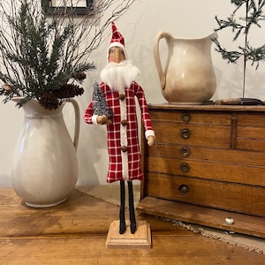 Primitive Santa Christmas Decor, Handmade Folk Art