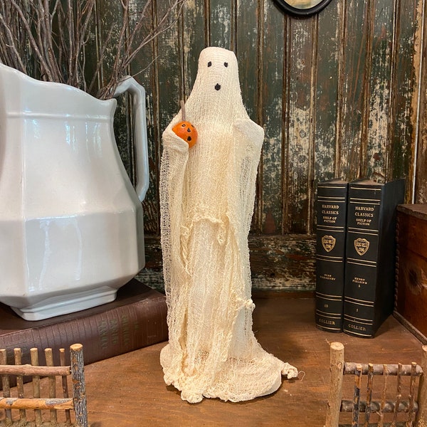 Primitive Ghost Halloween Decor, Handmade Folk Art