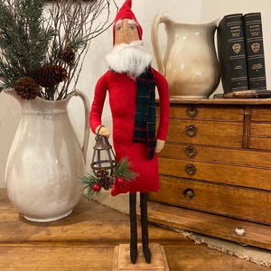 Primitive Santa Christmas Decor, Handmade Folk Art