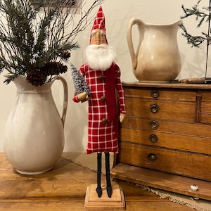 Primitive Santa Classic Country Christmas Decor, Handmade Folk Art