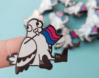 Bi Pride Pigeon Enamel Pin — Bisexual Flag LGBT Queer Bicurious Biromantic Pansexual Hard Accessory Lapel Badge Pigeon Cute Bird LGBTQIA