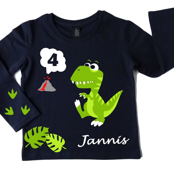 Geburtstagsshirt Dinosaurier, mit Zahl und Name, Langarm