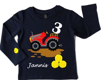 Geburtstagsshirt Traktor Trecker, Bauernhof, 1.,2.,3.,4.,5.,6.,7. Geburtstag, mit Zahl und Name, Langarm, öko tex