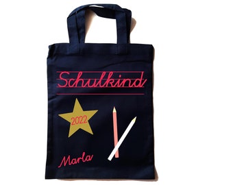 Henkeltasche Schulkind 2023 mit Name, Baumwolle, persönliches Geschenk für Schulanfang