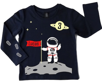 Geburtstagsshirt Astronaut mit Zahl und Name für Kinder