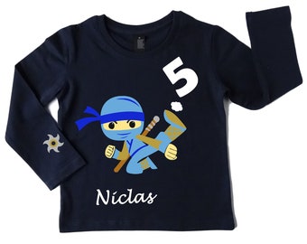Geburtstagsshirt Ninja mit Name und Zahl, Langarm