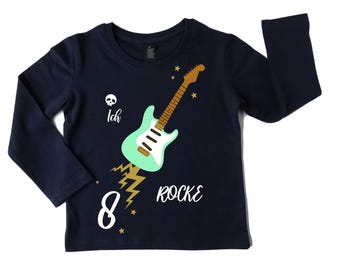 Birthday shirt E guitar with name and number for little music fans, long sleeve