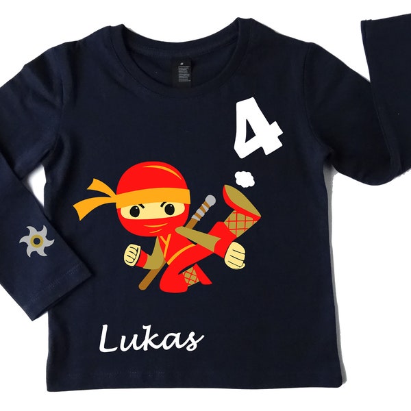 Geburtstagsshirt Ninja mit Name und Zahl, Langarm