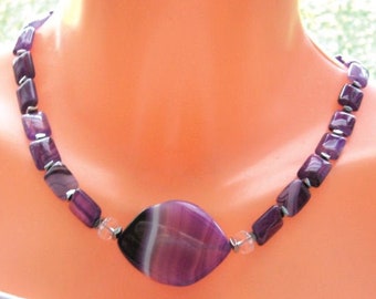 Gemstone necklace made of agate purple-violet with clasp silver 925, birthday gift