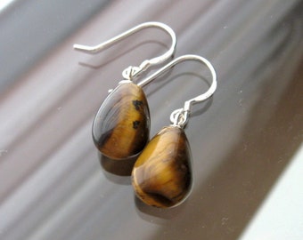 Tiger eye earrings silver 925, drop shape earrings, birthday gift