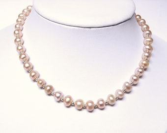 Lavendel Süßwasserzuchtperlen-Perlenkette  mit Perlen 925 Silber vergoldet