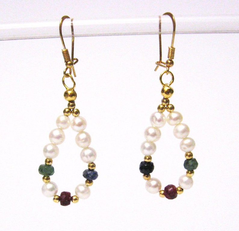 Easter birthday gift Earrings pearl emerald ruby sapphire in silver plated