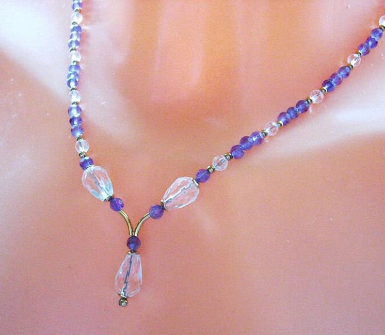 Amethyst rock crystal necklace, gemstone necklace, birthday, gift image 2