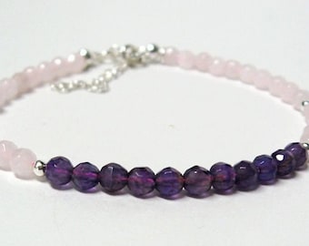 Armband Rosenquarz & Amethyst facettiert mit 925 Sterling Silber