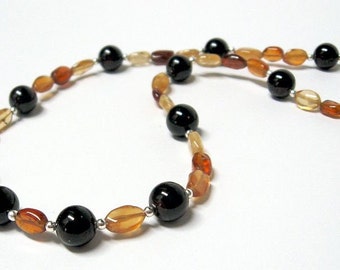 Gemstone necklace garnet red and hessonite with silver 925, birthday gift