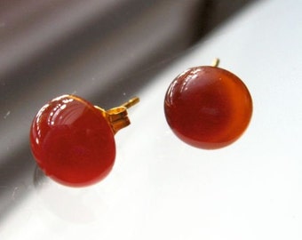 Carnelian stud earrings silver 925 gold plated, birthday gift