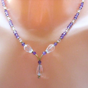 Amethyst rock crystal necklace, gemstone necklace, birthday, gift image 1