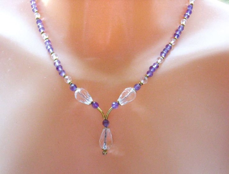 Amethyst rock crystal necklace, gemstone necklace, birthday, gift image 1