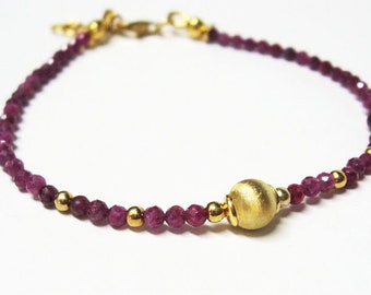 Bracelet ruby faceted & 925 sterling silver gold plated