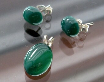 Stud earrings & pendants with green onyx silver 925