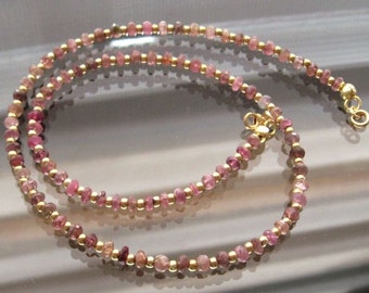 Gemstone necklace pink tourmaline faceted with 925 silver