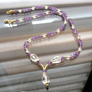 Amethyst rock crystal necklace, gemstone necklace, birthday, gift image 3