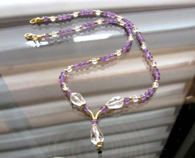 Amethyst rock crystal necklace, gemstone necklace, birthday, gift image 3