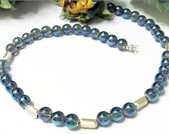 Gemstone necklace/necklace Blue Aqua Aura with silver 925, gift, birthday