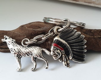 Schlüsselanhänger Ring Metall mit Kokopelli Figur Schlüsselring Schlüsselkette
