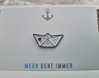 Papierschiff Emaille Pin / Meer / Geschenk für Frauen / Freundin / Geschenkset