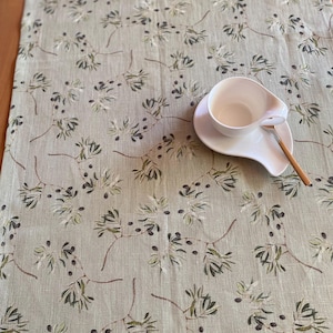 Mediterranean olive table runner, 100% linen, olive branches