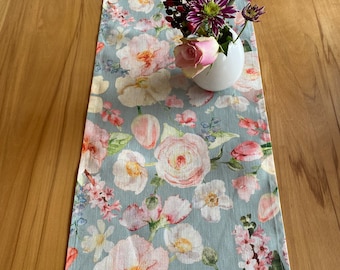 Romantic summer flower meadow, table runner, shabby chic 100% linen