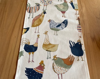 Table runner, original chickens, country style, happy easter