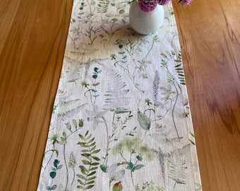 Wild herbs table runner, 100% pure linen, shabby chic