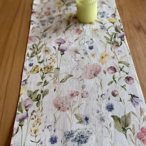 Pastellfarbene ,florale Wildblumenwiese ,Tischläufer,Shabby chic100%Leinen Bild 1