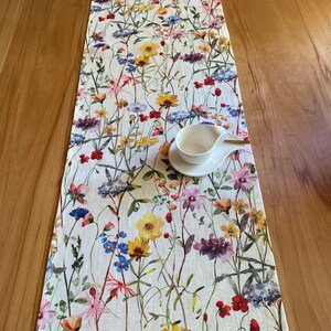 Scandinavian wildest wildflower meadow, table runner, shabby chic 100% linen image 7