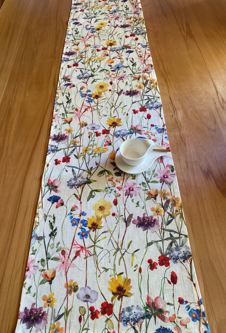 Scandinavian wildest wildflower meadow, table runner, shabby chic 100% linen image 7