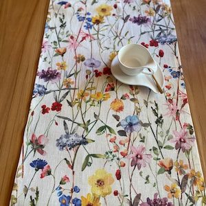 Scandinavian wildest wildflower meadow, table runner, shabby chic 100% linen image 2