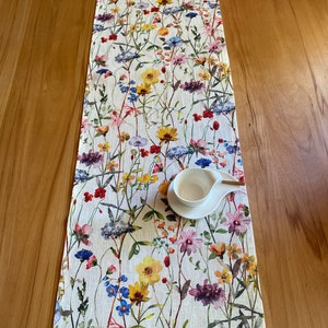 Scandinavian wildest wildflower meadow, table runner, shabby chic 100% linen image 5