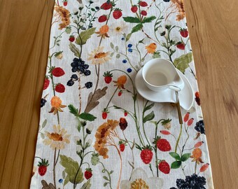 Pure summer, fruity berries/ midsummer wildflower meadow, table runner, shabby chic 100% linen