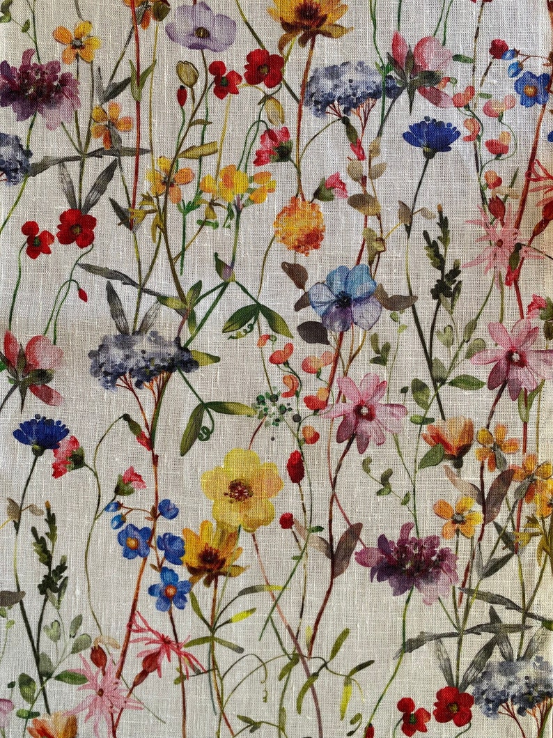 Scandinavian wildest wildflower meadow, table runner, shabby chic 100% linen image 3