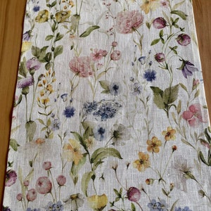 Pastellfarbene ,florale Wildblumenwiese ,Tischläufer,Shabby chic100%Leinen Bild 4
