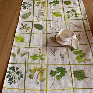 Mediterranean herbs table runner 100% linen
