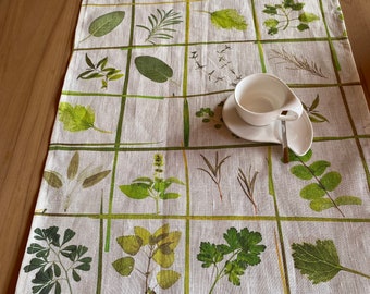 Mediterranean herbs table runner 100% linen